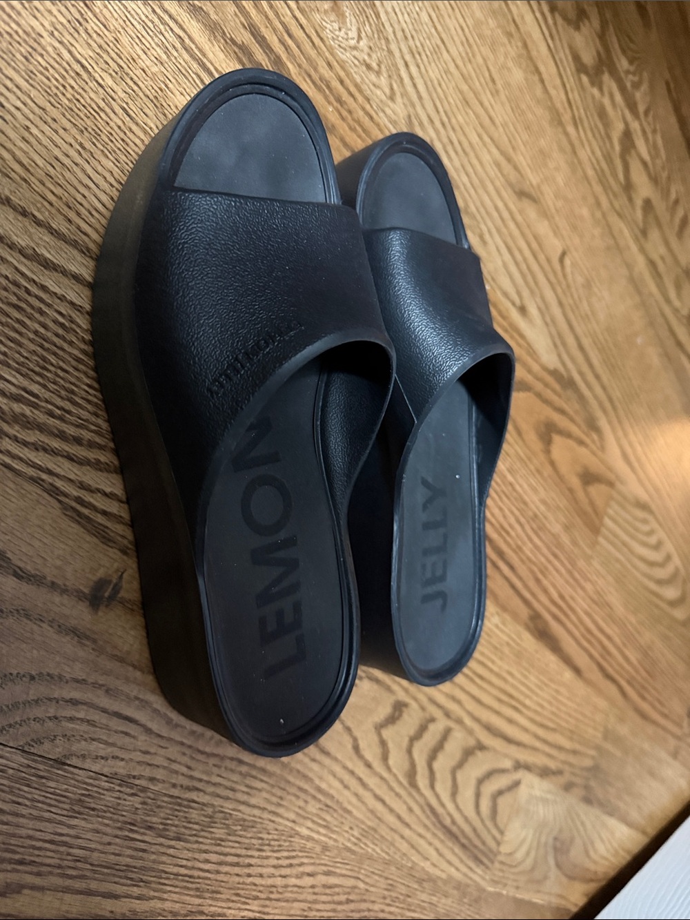 Lemon Jelly Black Platform Slide Sandals